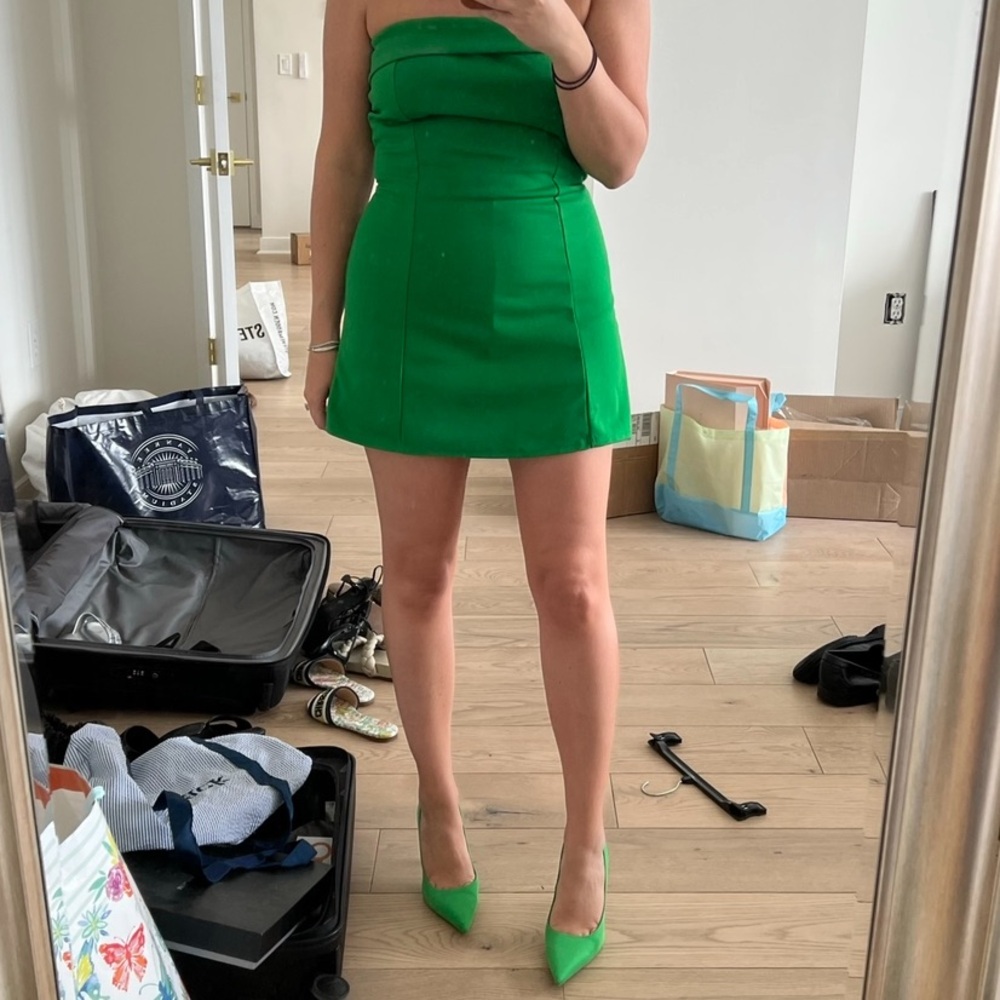 Green strapless skort romper stretch size small